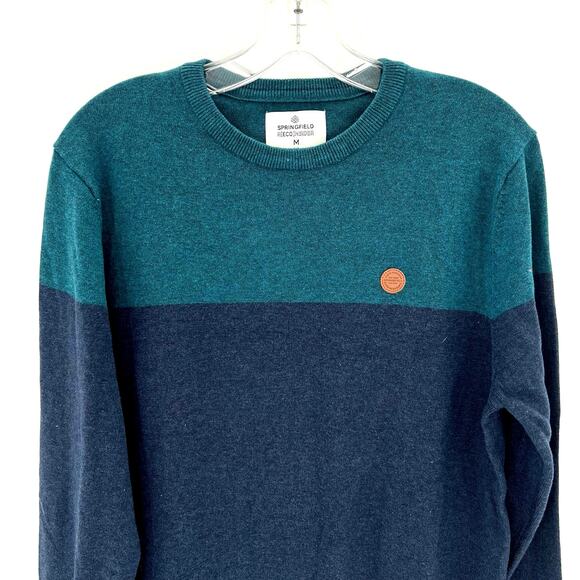 Springfield Recosnsider men’s blue green color block cotton sweater - Picture 2 of 8